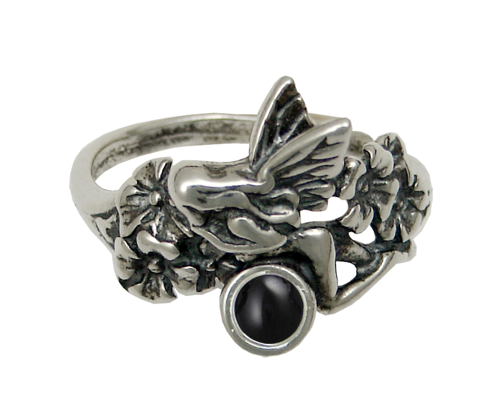 Sterling Silver Garden Fairy Ring With Black Onyx Size 9
